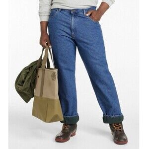 LL Bean Double L Relaxed Fit Green Fleece Lined Denim Jeans Men's Size 40x29